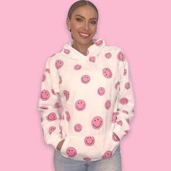 Lola + the Boys Emoji Smiley Face Sweatsuit Set Women's Pink White Size Small - Picture 1 of 8